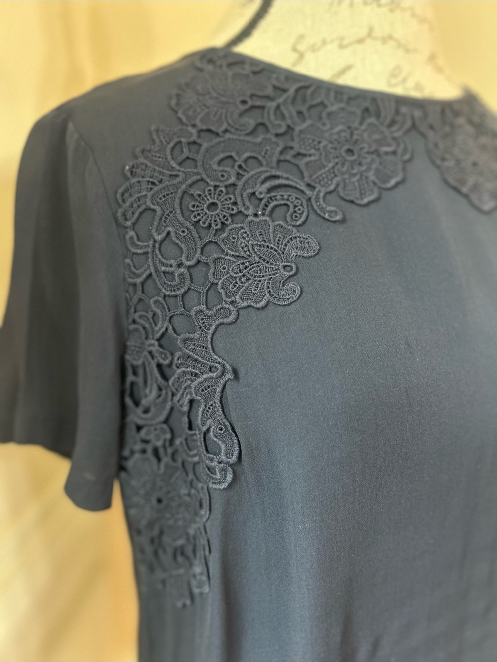 Tory Burch Navy Short Sleeve Blouse with Lace Yoke - Picture 4 of 7